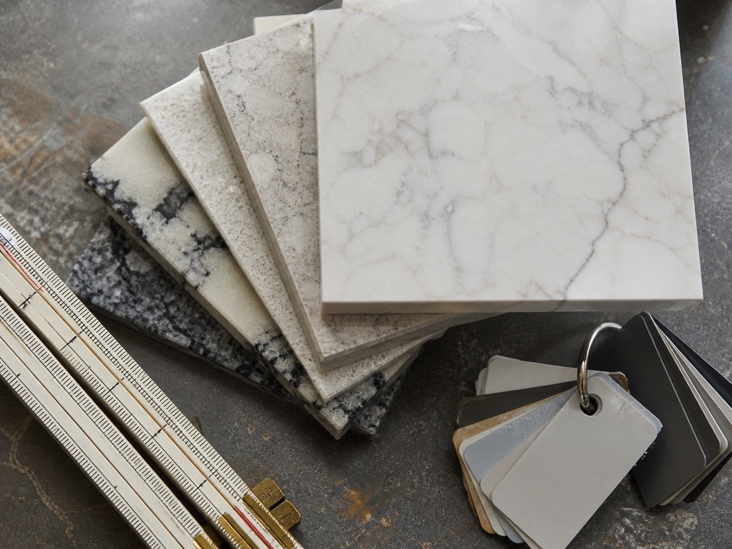 Granite and quartz samples — veining and finish detail